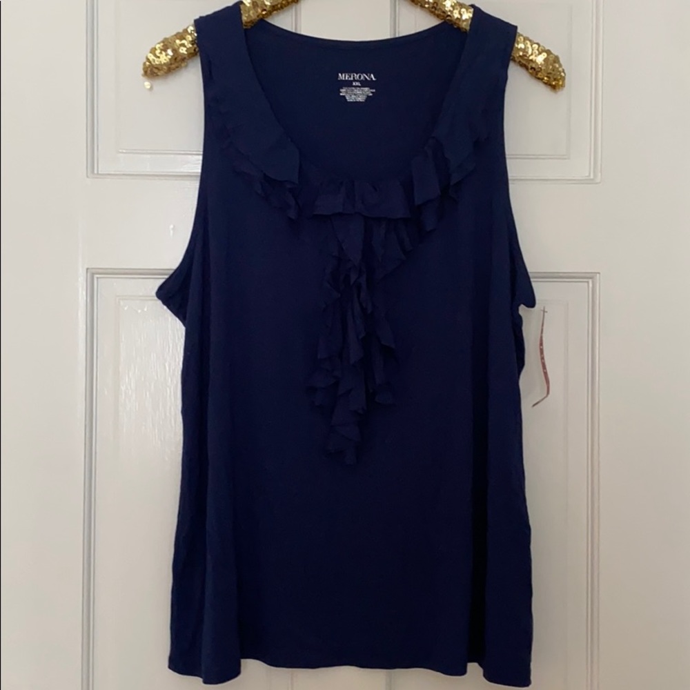 ☀️Merona Navy Blue Ruffle Top Size XXL